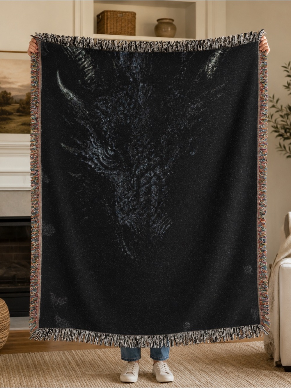 52 x 37 Black Dragon Woven Throw Blanket